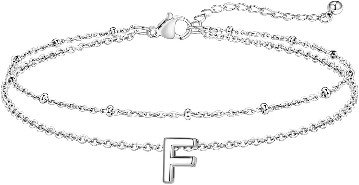 FaithHeart Initial Ankle Bracelets for Women, Waterproof 14k Gold Plated Initial Anklets Non Tarnish Stainless Steel Cute Layered Anklet Summer Beach Jewelry