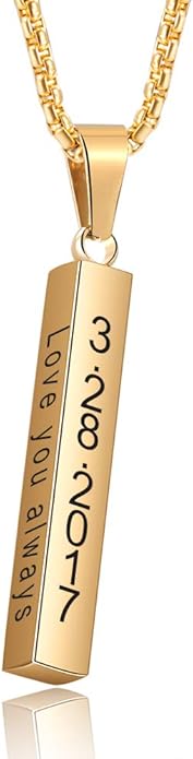 Personalized Men's Name Bar Necklace Engraved Initial Name Stainless Steel Vertical Bar Necklace for Father Husband Boyfriend Birthday