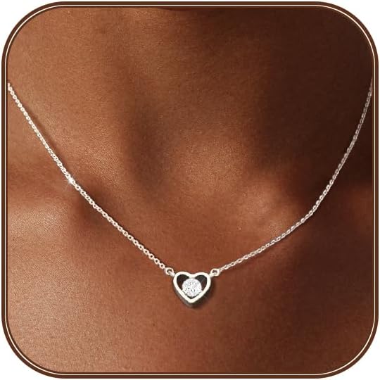 Airmb Heart Necklace for Women Gold/Silver Plated Trendy Heart Choker Lover Pendant Hypoallergenic Fashion Gold/Silver Necklace for Women Love Jewelry Gift for Women Girlfriend