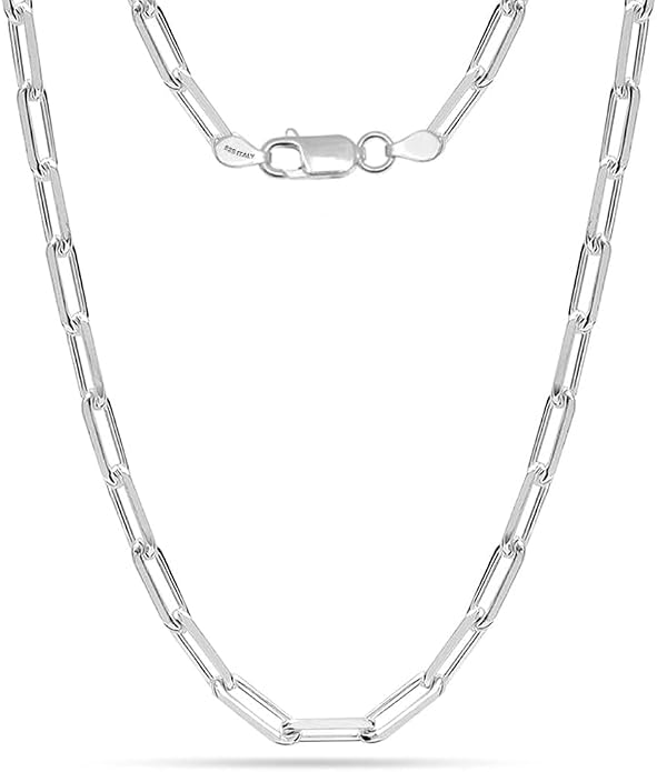 LeCalla 925 Sterling Silver Italian Jewelry Trendy Gift 3 MM, 3.5 MM, 4.5 MM Diamond-Cut PaperClip Link Chain Necklace for Women with Lobster Clasp (16, 18, 20, 24 Inches)
