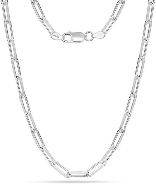 LeCalla 925 Sterling Silver Italian Jewelry Trendy Gift 3 MM, 3.5 MM, 4.5 MM Diamond-Cut PaperClip Link Chain Necklace for Women with Lobster Clasp (16, 18, 20, 24 Inches)