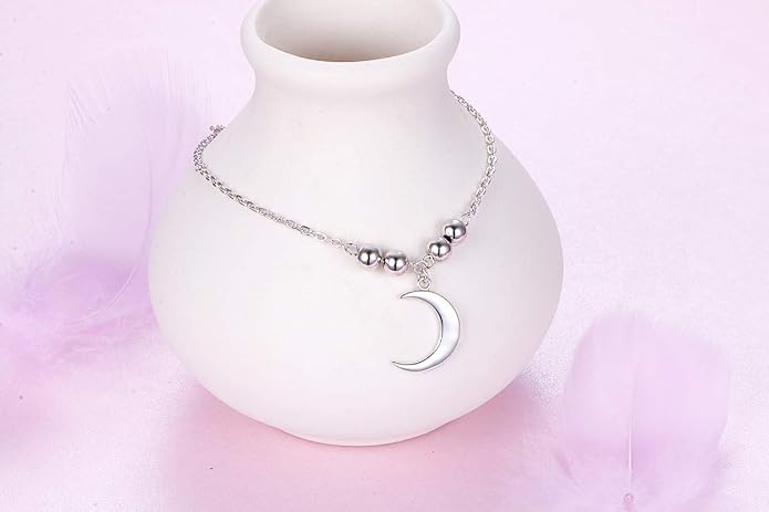 FLYOW S925 Sterling Silver Anklet for Women Summer Boho Beach Charm Adjustable Foot Ankle Bracelet Jewelry Birthday Gift