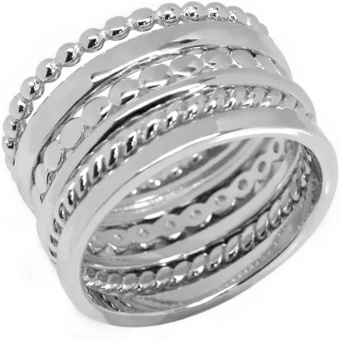 ALLYANNA 925 Sterling Silver Stackable Rings Set for Women, 6 Dainty Non Tarnish Stacking Rings, Bands For Women, Plain Bands Set, Jewelry Gifts For Her