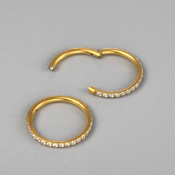 5/10PCS Septum Rings Hoop, 16G/1.2*(6-8-10) mm Surgical Stainless Steel CZ Segment Nose Rings, Cartilage Clicker Hoop Earrings for Rook, Daith, Tragus, Shell pattern Gold Silver