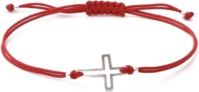 Red String Cross Sterling Silver 925 Bracelet Thread Wristband Charm Unisex Jewelry