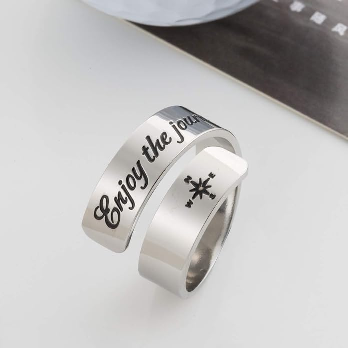 Inspirational Motivational Adjustable Ring Personalized Stainless Steel Spiral Wrap Twist Rings Encouragement Statement Graduation Jewelry Birthday Gifts for Women Teengirls.