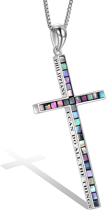 POPLYKE Cross Necklace 925 Sterling Silver Philippians 4:13 I Can Do All The Things Inspirational Necklace Gifts for Women Men 20+2''
