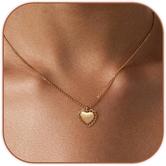 HERIER Cute Heart Necklace Dainty 18k Gold Plated Tiny Heart Pendant Choker Necklaces Small Gold Love Open Heart Chain Necklace for Women Simple Gold Necklace for Women Trendy Jewelry