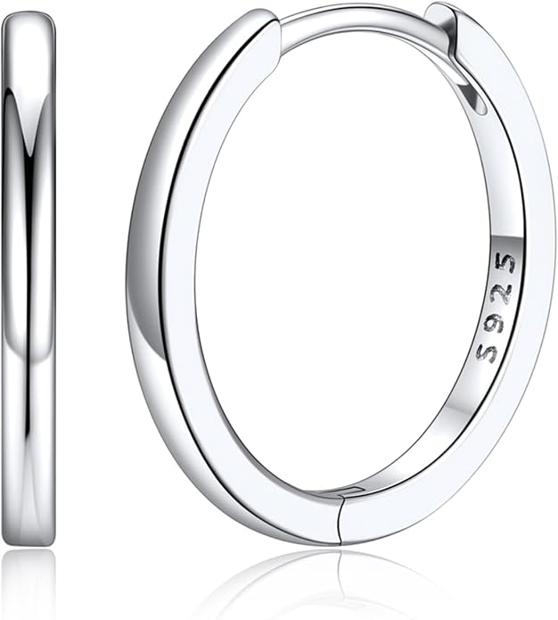 Silvora Sterling Silver Hoop Earrings for Women, Small Hoops 14K Gold Plated/925 Silver/Rose Gold/Black, Hypoallergenic Huggie Lightweight Cartilage Sleeper Earrings 8/10/12/14/16/18/20mm