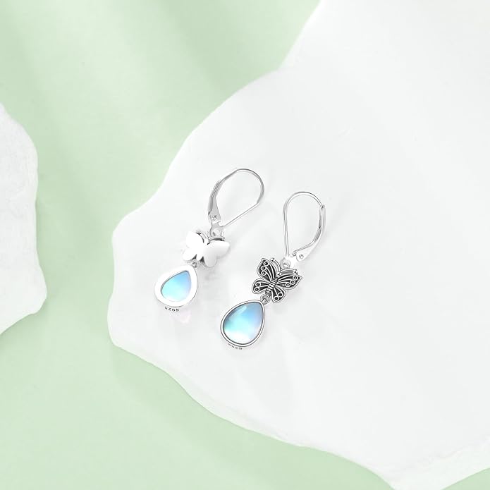 POPLYKE Dragonfly Butterfly Hummingbird Sunflower Earrings 925 Sterling Silver Abalone Shell Moonstone Leverback Earrings Jewelry