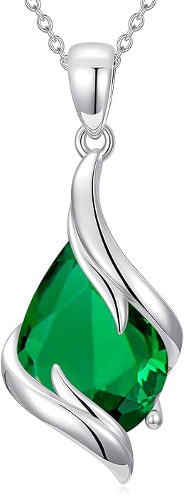 HPQQ Birthstone Necklace for Women 925 Sterling Silver Teardrop Pendant Fine Jewelry Birthday Mothers Day Gifts for Women Mom Her
