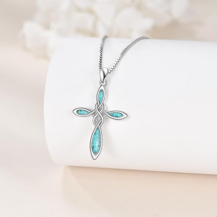 LUHE Celtic Knot Cross Necklace Sterling Silver Birthstone Polished Religious Infinity Celtics Jewelry Gifts for Women