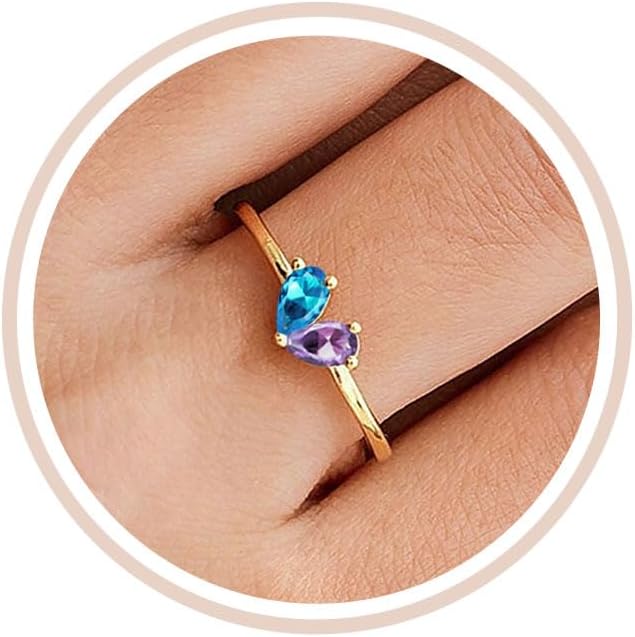 Mothers Day Gifts Gold Heart Birthstone Rings for Women Non Tarnish Stackable Pinky Ring Dainty 14K Gold Plated CZ Gemstone Ring Wedding Promise Ring Birthday Jewelry Gift for Mom