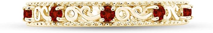 Jewel Zone US Filigree Eternity Wedding Band Ring for Women, Round Cut Simulated Gemstone Stackable Promise Ring in 14K Gold Plated 925 Sterling Silver Band Width 3.5mm – Elegant Jewelry for Her