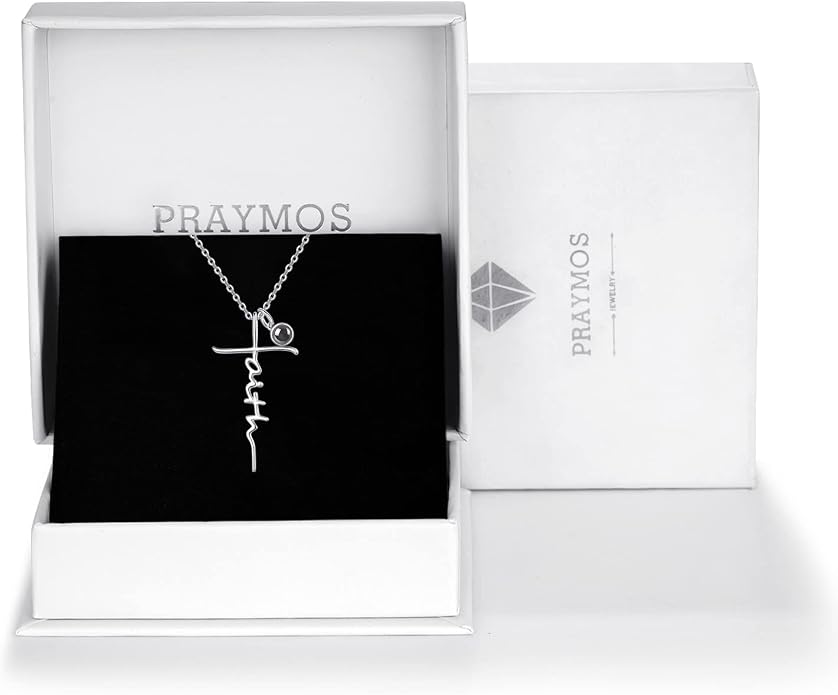 PRAYMOS Faith Cross Necklace for Women 925 Sterling Silver Pendant Necklace With Birthstone Initial Christian Religious Confirmation Baptism Mothers Day Gifts