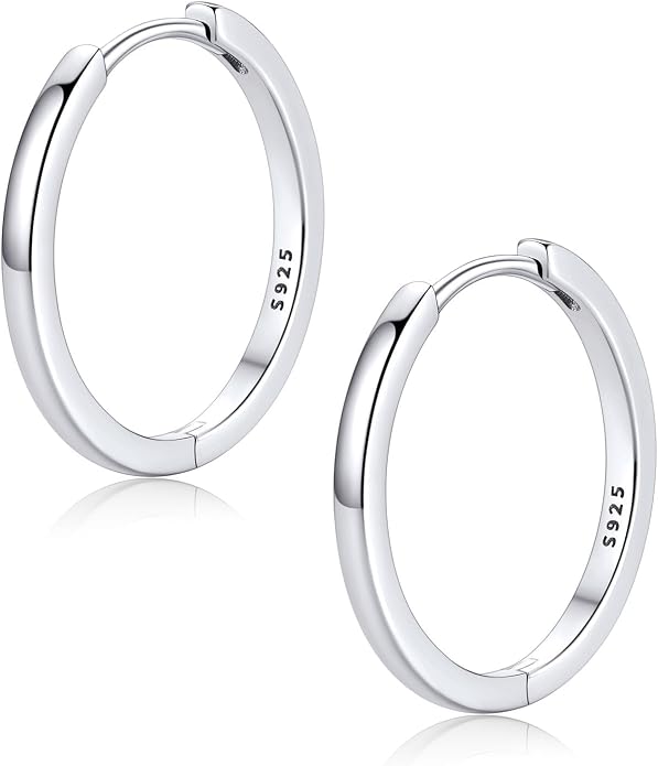 FaithHeart 925 Sterling Silver Huggie Hoop Earrings, Silver Small Hoop Earring for Women, 14K Gold/Black/Rose Gold Hypoallergenic Cartilage Earrings for Women 6/8/10/12/14/16/18/20mm