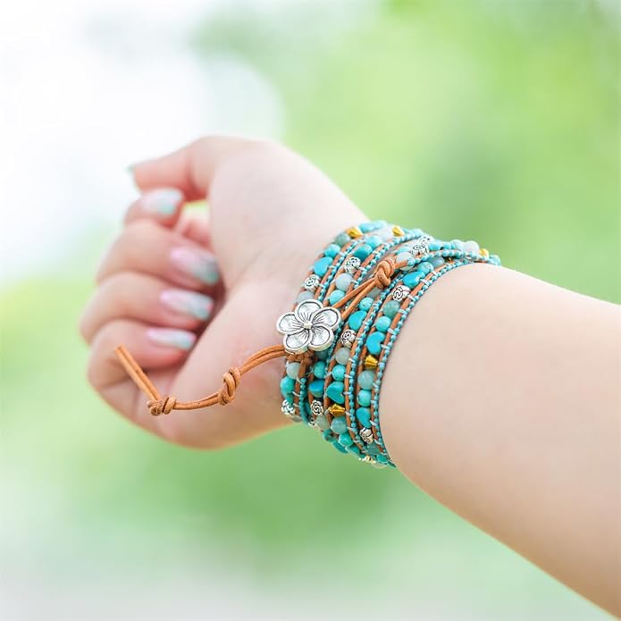 YGLINE Natural Stone Bracelet 3 Wraps Bracelet Handmade Boho Bracelet for Women Bracelet