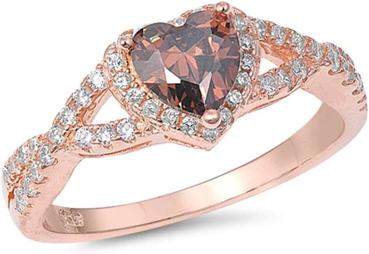 CHOOSE YOUR COLOR Sterling Silver Heart Halo Promise Ring