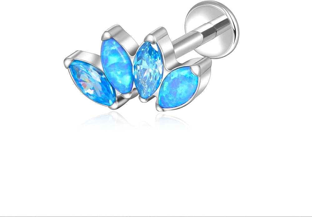 Lantine G23 Titanium Helix Piercing Jewelry Opal 16g Flat Back Stud Earrings Climber Labret Cartilage Tragus Daith Piercing Jewelry