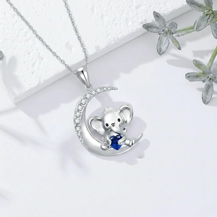 PROESS Animal Birthstone Necklace 925 Sterling Silver Otter/Axolotl/Hippo/Elephant/Dachshund/Monkey/Red Panda Pendant Necklace Animal Birthstone Jewelry Gifts for Women