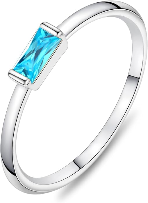 KOHOTA Silver Birthstone Rings for Women Dainty Stackable Engagement Wedding Promise Rings Non Tarnish CZ Emerald Green Gemstone Ring Mothers Birthday Gift Size 6-10