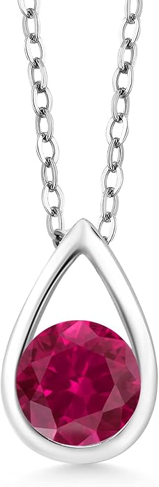 Gem Stone King Teardrop Pendant Necklace For Women | 5MM Round Gemstone Birthstone | 925 Sterling Silver | With 18 Inch Silver Chain | Fine Jewelry Gift for Her Mom Women Wife