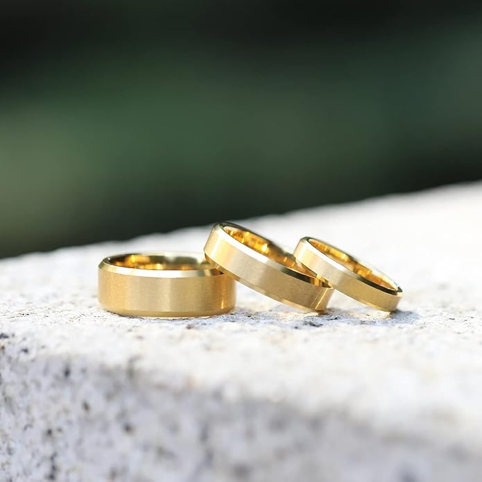 SHINYSO 24K Gold Plated Tungsten Carbide Rings 4mm 6mm 8mm Beveled Edges Wedding Band Matte Finish for Men Women Size 5-13