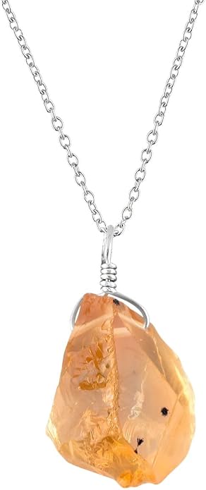 Raw Gemstone Dainty Pendant Necklace for Women, Natural Birthstone Handmade Jewelry, Healing Chakra Crystal, Silver Plated Chain 18" Birthday Gift for Her