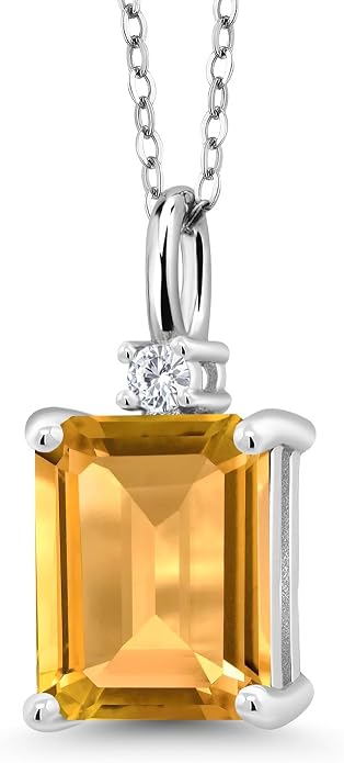 Gem Stone King 925 Sterling Silver Gemstone Birthstone Pendant Necklace for Women | Emerald Cut 10X8MM and Round 2MM | With 18 Inch Chain | Fine Jewelry for Her Mom Wife