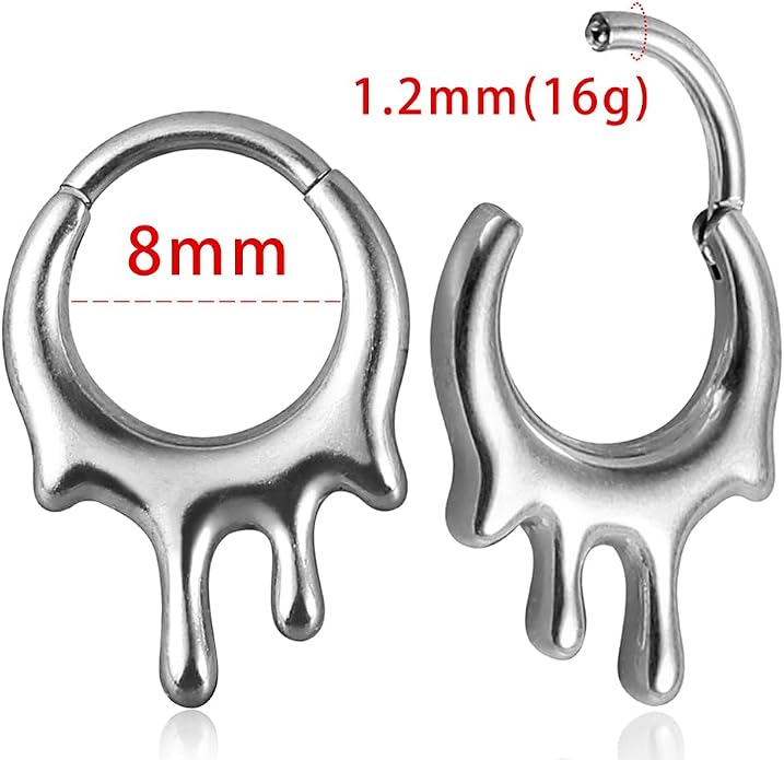 MOQIKAKA16G 8mm Septum Rings - Stainless Steel Segment Nose Rings for Women Men - Hinged Segment Nose Helix Cartilage Clicker Hoop Earrings for Daith Rook Tragus Piercing