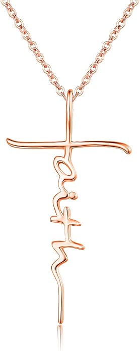PRAYMOS Faith Cross Necklace for Women 925 Sterling Silver Pendant Necklace With Birthstone Initial Christian Religious Confirmation Baptism Mothers Day Gifts