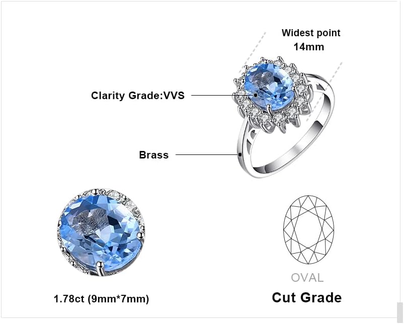 JewelryPalace Princess Diana Kate Middleton Class Gemstone Birthstone Sapphire Halo Engagement Rings for Women, Anniversary 14K White Yellow Rose Gold Plated 925 Sterling Silver Promise Rings for Her