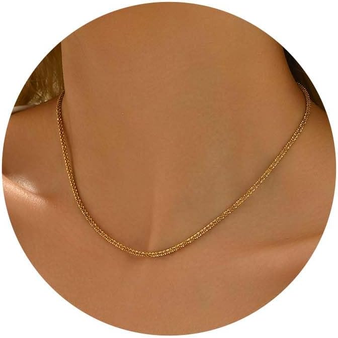 Gold Chain Necklace for Women Dainty Simple Satellite Beaded Twisted Chain Choker Necklace Everyday Jewelry Christmas Gifts