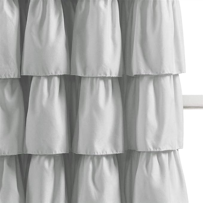 Lush Decor Light Gray Ruffle Window Curtain-Shabby Chic Farmhouse Style Panel for Living, Dining Room, Bedroom (Single), 84” x 50 L