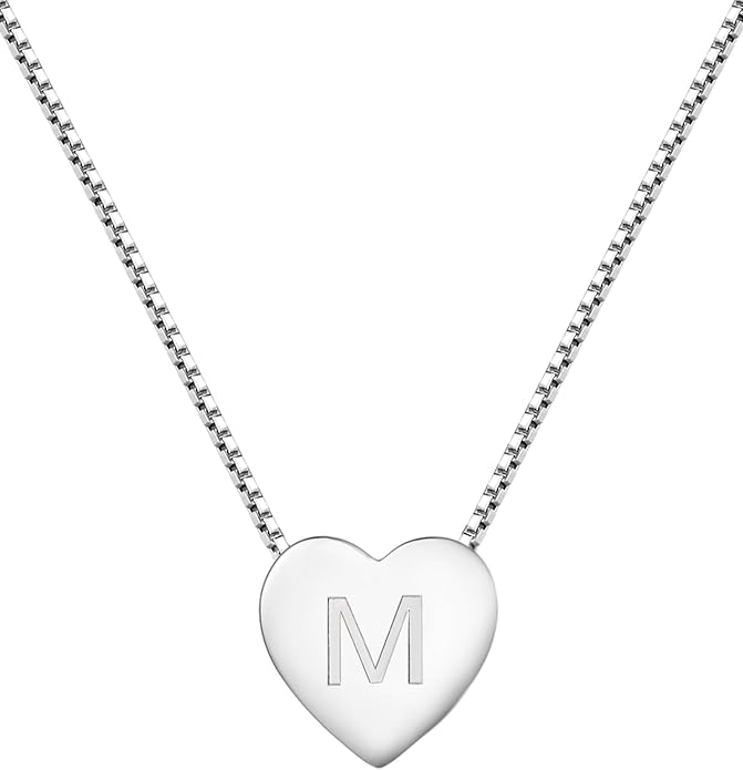 YL Initial Necklace 925 Sterling Silver Heart Letter Pendant A-Z Alphabet Cubic Zirconia Jewelry for Women