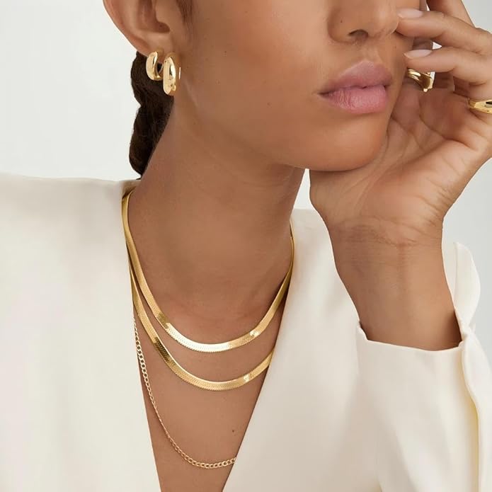 DEARMAY 14K Gold Plated Herringbone Necklaces for Women, Dainty Gold Snake Choker Chain Non Tarnish Trendy Simple Thin & Chunky Options Neckalce 1.5/3/5/6/8mm Chain Jewelry for Gifts