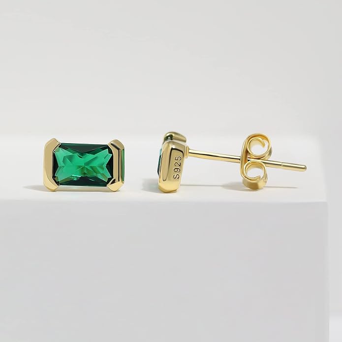 Meissa Square Emerald Earring Necklace Set for Women 925 Sterling Silver Emerald Earring Necklace Set Handmade Gold Necklace May Birthstone Jewelry Gift