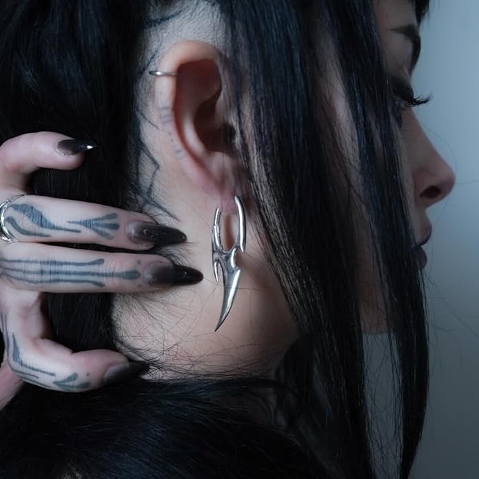 PUNKYOUTH Sharp Line Fluid Curve Earrings 18G 1mm Piercing Jewelry Edgy Minimalist Modern Claw Spike Huggie Hoop Dangle Drop For Women Men Polished Statement Everyday Wear Fashion Accessories
