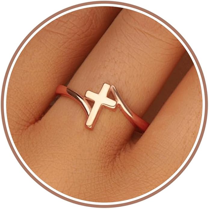 Gold Cross Statement Rings for Women 14K Gold Silver Tone Non Tarnish Cute Band High Polished Smooth Comfort Fit Size 5-10