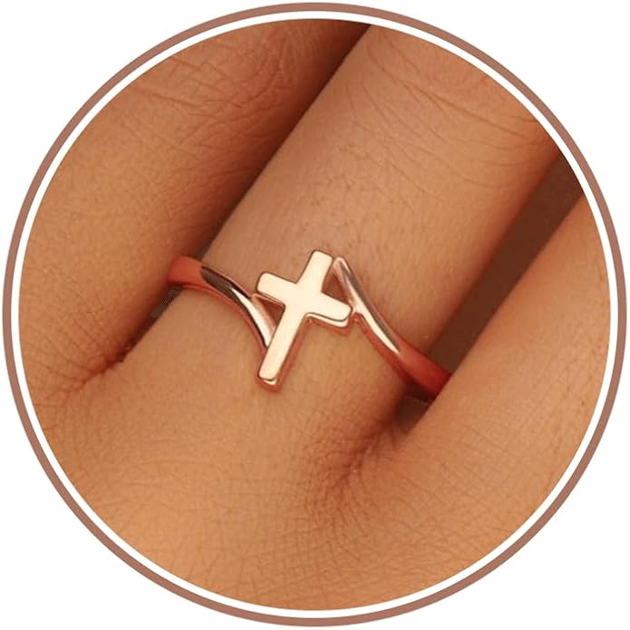 Gold Cross Statement Rings for Women 14K Gold Silver Tone Non Tarnish Cute Band High Polished Smooth Comfort Fit Size 5-10