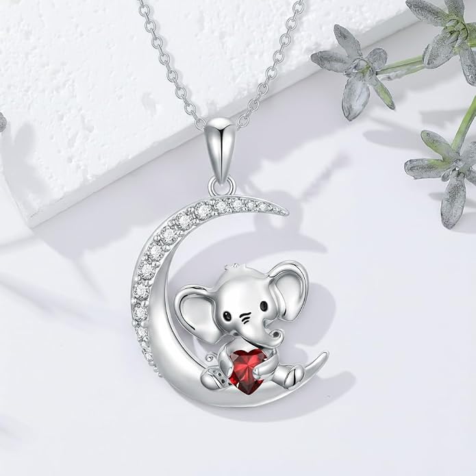 PROESS Animal Birthstone Necklace 925 Sterling Silver Otter/Axolotl/Hippo/Elephant/Dachshund/Monkey/Red Panda Pendant Necklace Animal Birthstone Jewelry Gifts for Women