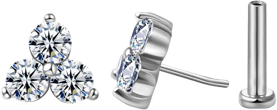 FANSING Cartilage Earring Tragus Stud Trio CZ Stone Flat Back Earring for Helix Conch Threadless Push Pin Labret Stud