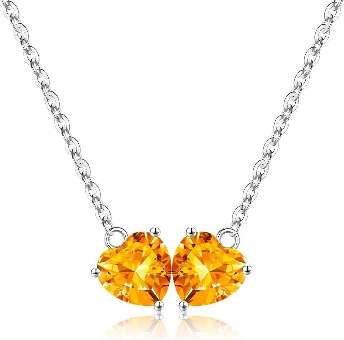 Iefil 1.25Ct Double Heart Birthstone Necklace - 925 Sterling Silver Birthstone Necklace, Birthday Gifts for Women, Jewelry Gifts for Mom Daughter Wife