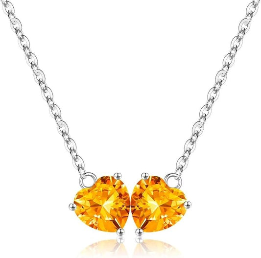 Iefil 1.25Ct Double Heart Birthstone Necklace - 925 Sterling Silver Birthstone Necklace, Birthday Gifts for Women, Jewelry Gifts for Mom Daughter Wife