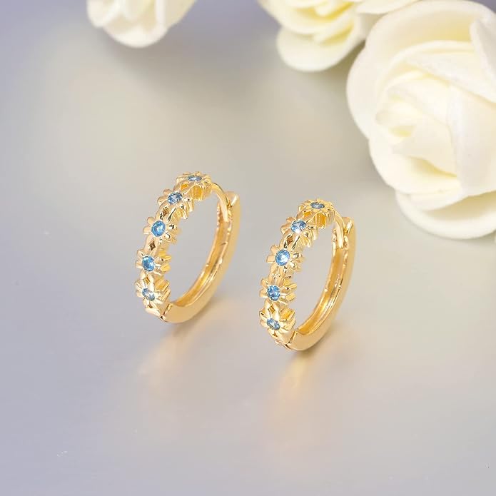CiNily Small Hoop Earrings for Women Girls Flower Cubic Zirconia Huggie Earrings Hypoallergenic 14K Yellow Gold Plated Cartilage Earrings