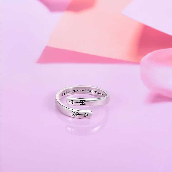 BEILIN 925 Sterling Silver Inspirational Jewelry Rings Adjustable Ring Personality Encouragement Gift for Teens Women