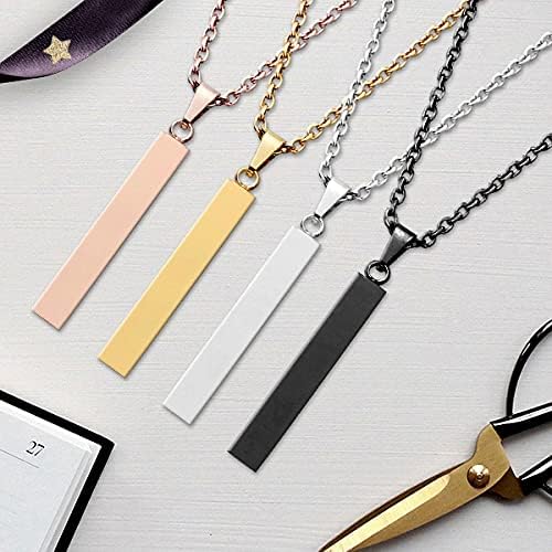 Zysta Engraving 3D Bar Name Necklace Personalized Text Message Cool Simple Design Women Customized Dangle Vertical Cuboid Stick Pendant Necklaces Stainless Steel Birthday Gift
