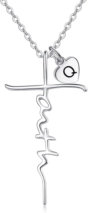 PRAYMOS Faith Cross Necklace for Women 925 Sterling Silver Pendant Necklace With Birthstone Initial Christian Religious Confirmation Baptism Mothers Day Gifts