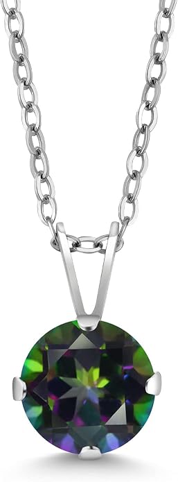 Gem Stone King 7MM Round Gemstone Birthstone Pendant Necklace For Women | 925 Sterling Silver | With 18 Inch Silver Chain | Fine Jewelry Gifts for Women Her Mom Wife