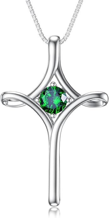 TOUPOP Cross Necklace for Women 925 Sterling Silver Birthstone Cross Pendant Fine Jewelry Anniversary Birthday Mothers Day Gifts for Mom Wife Her